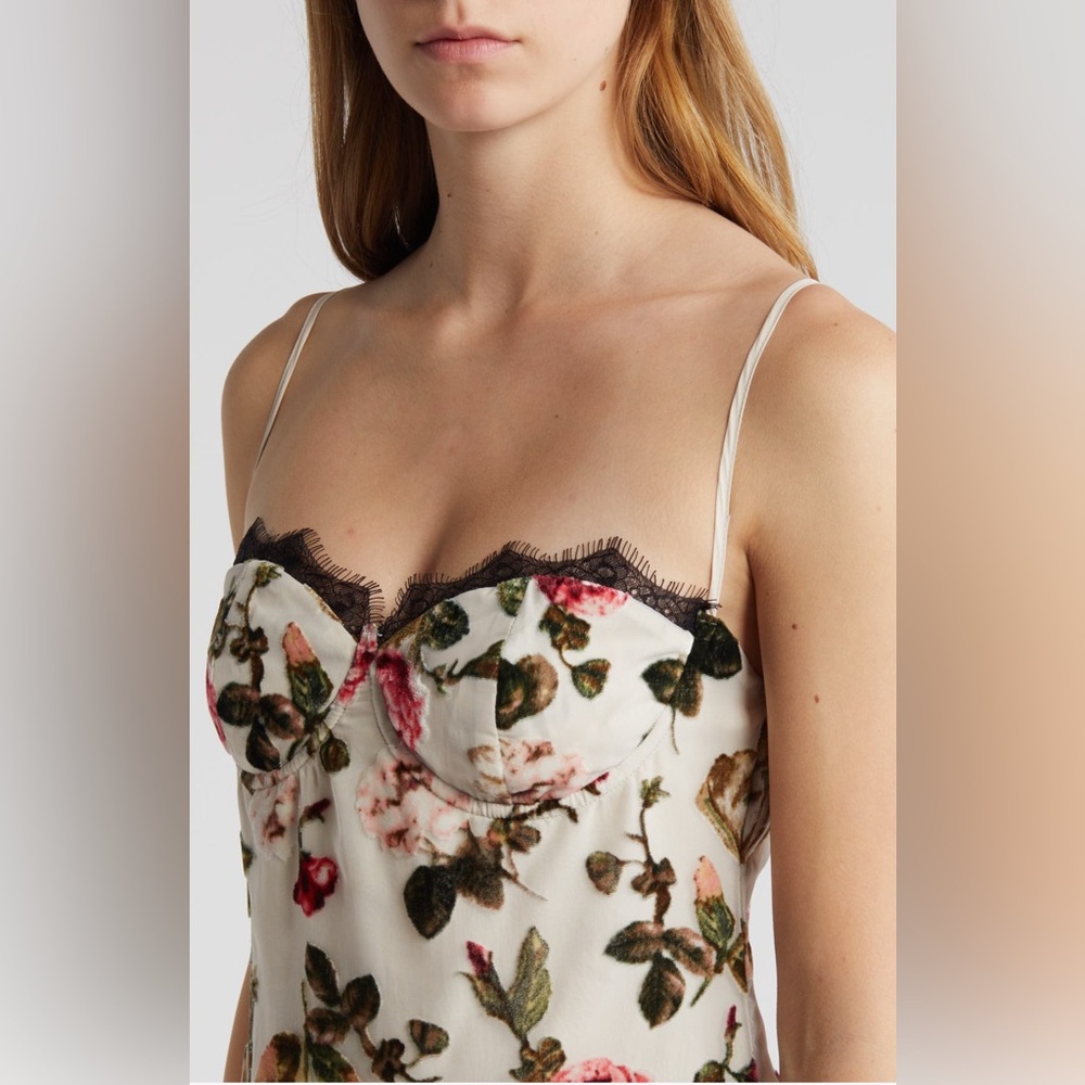 Rare London Floral Flocked Mini Slipdress- Sz Small - Picture 4 of 14